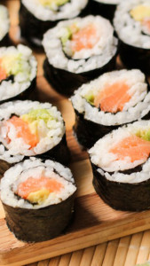white rice sushi roll